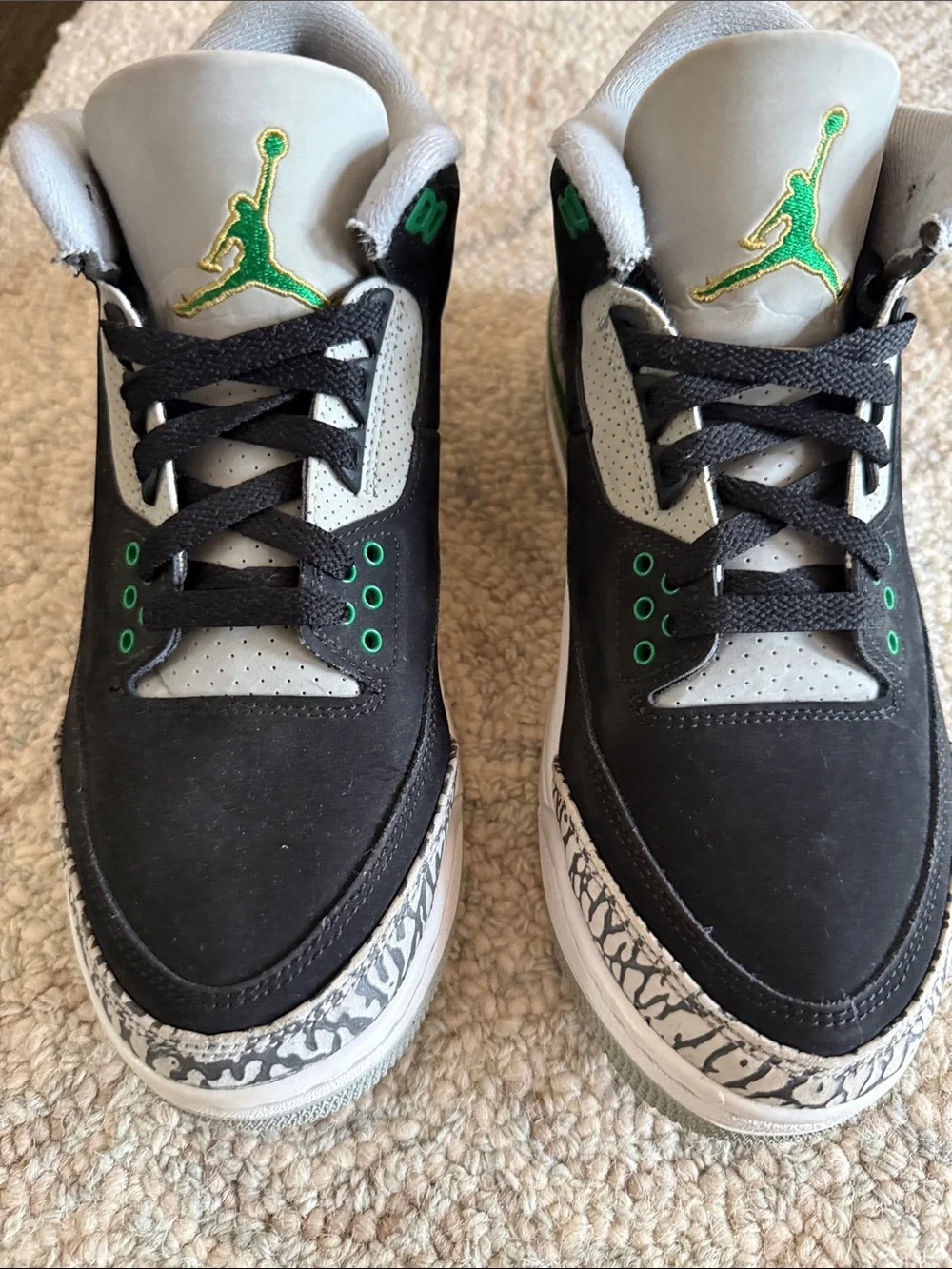 Jordan Men's Black and Gray Basketball Sneakers with Green Jumpman “green glow”